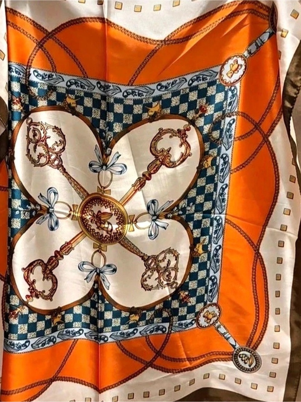 Orange & Blue Patterned Scarf - Picture 2 of 4